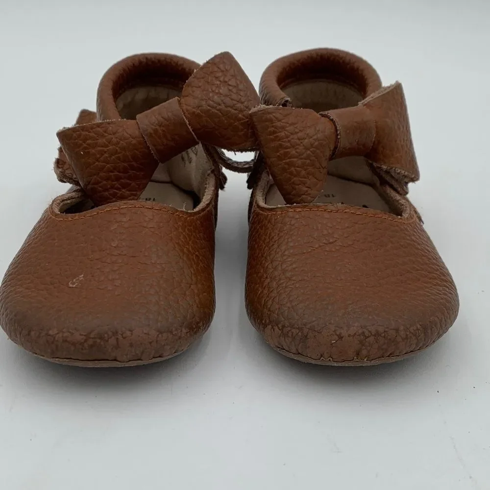 Monkey Feet Brown Leather Bow Moccasins Baby Shoes 18–24M